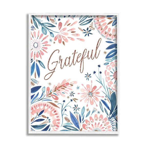 Stupell Grateful Pink Floral Blossoms Botanical & Floral Painting White Framed Art Print Wall Art
