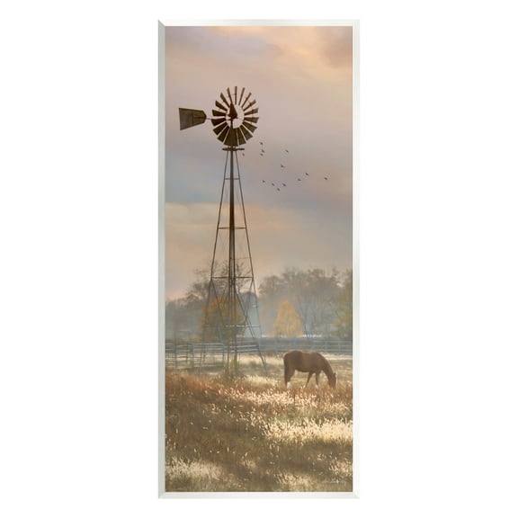 Stupell Grazing Horse Rural Windmill Pasture Landscape Photography Wall Plaque Unframed Art Print Wall Art