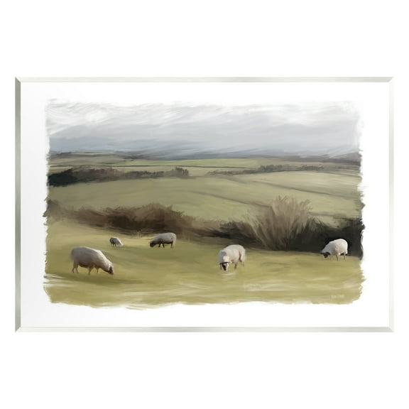 Stupell Grazing Sheep Herd Rural Fields Animals & Insects Painting Wall Plaque Unframed Art Print Wall Art