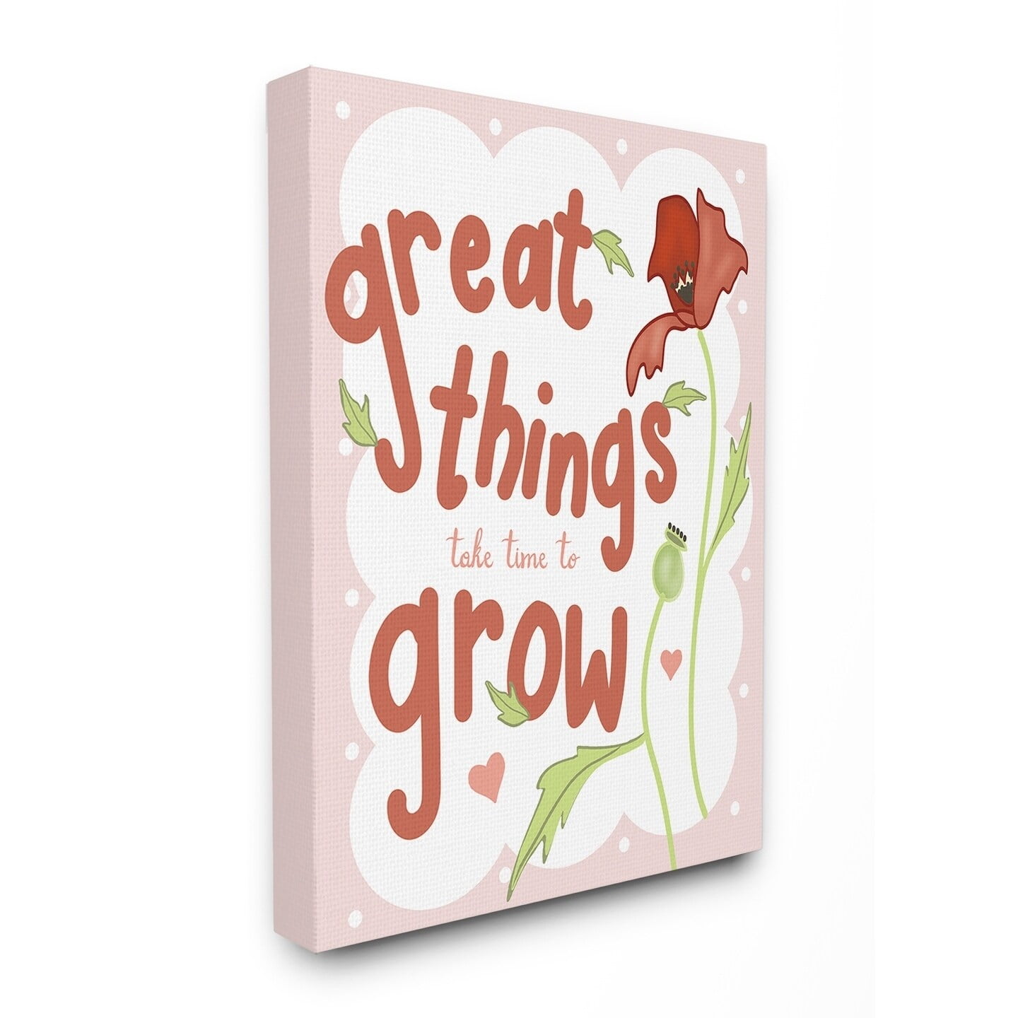 Stupell  Great Things Take Time To Grow Pink and Red Poppy Canvas Wall Art, 16 x 20, Proudly Made in USA - Multi-Color 30 x 40