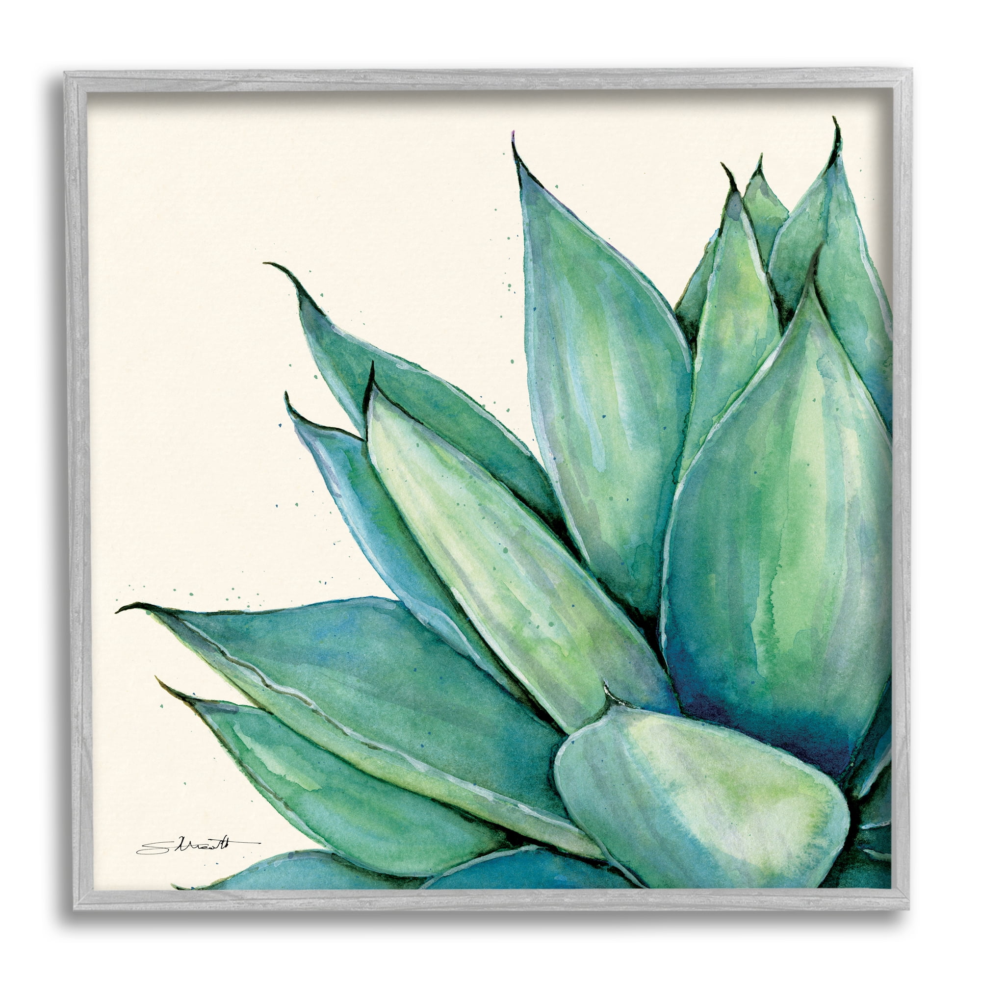 Stupell Green Aloe Plant Succulent Botanical & Floral Painting Gray Framed Art Print Wall Art