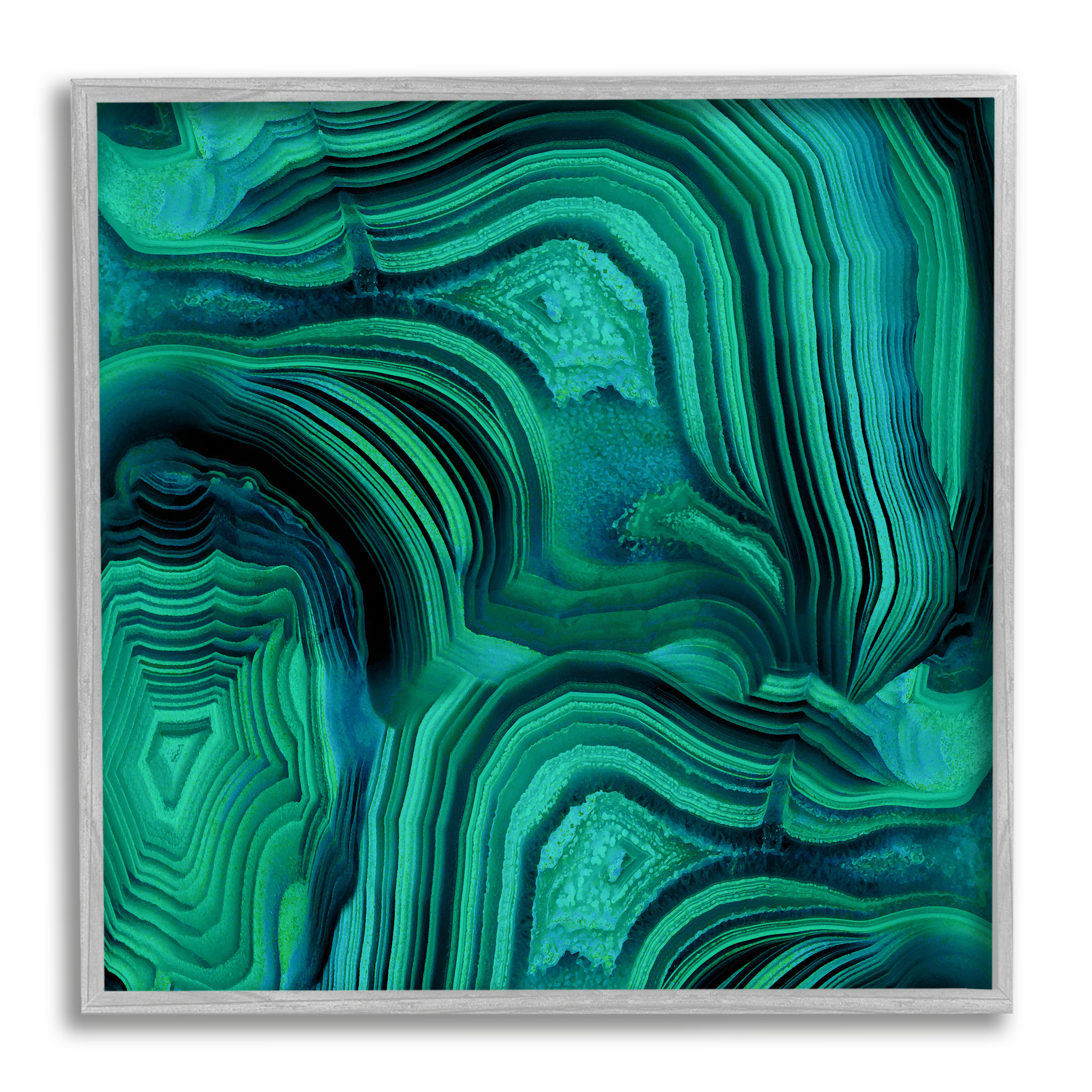 Stupell Green & Blue Malachite Abstract Abstract Painting Gray Framed Art Print Wall Art
