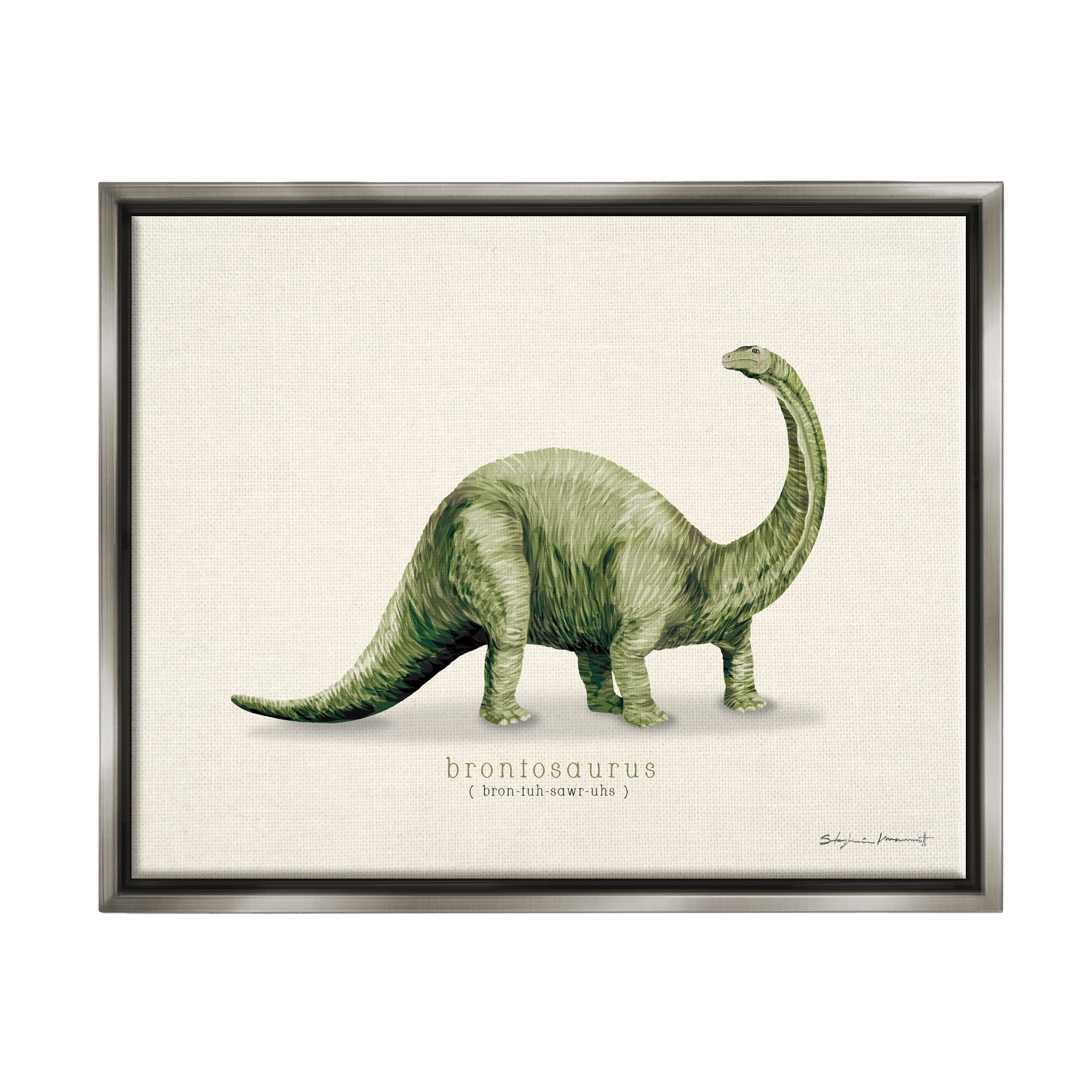 Stupell Green Brontosaurus Dinosaur Pronunciation Animals & Insects Painting Gray Floater Framed Art Print Wall Art