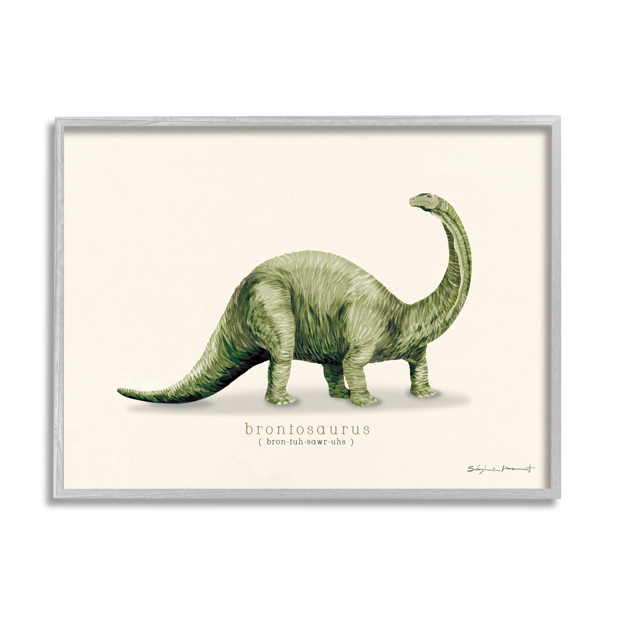 Stupell Green Brontosaurus Dinosaur Pronunciation Animals & Insects Painting Gray Framed Art Print Wall Art