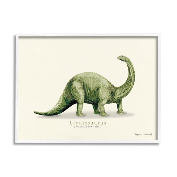 Stupell Green Brontosaurus Dinosaur Pronunciation Animals & Insects Painting White Framed Art Print Wall Art
