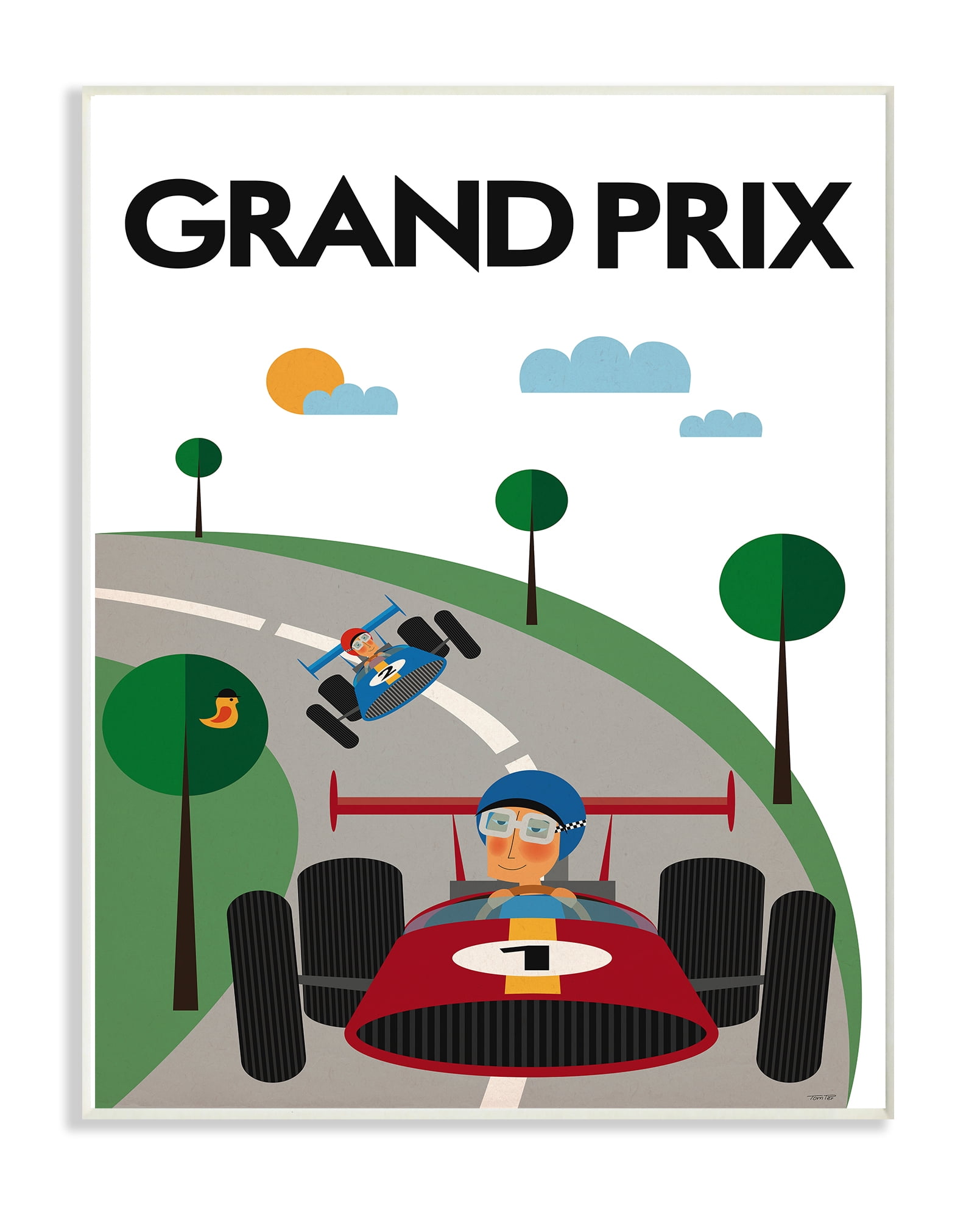 Stupell Green Orange Blue and Red Grand Prix Race Cars Wood Wall Art, 10x15, Proudly A - Multi-color 10 x 15