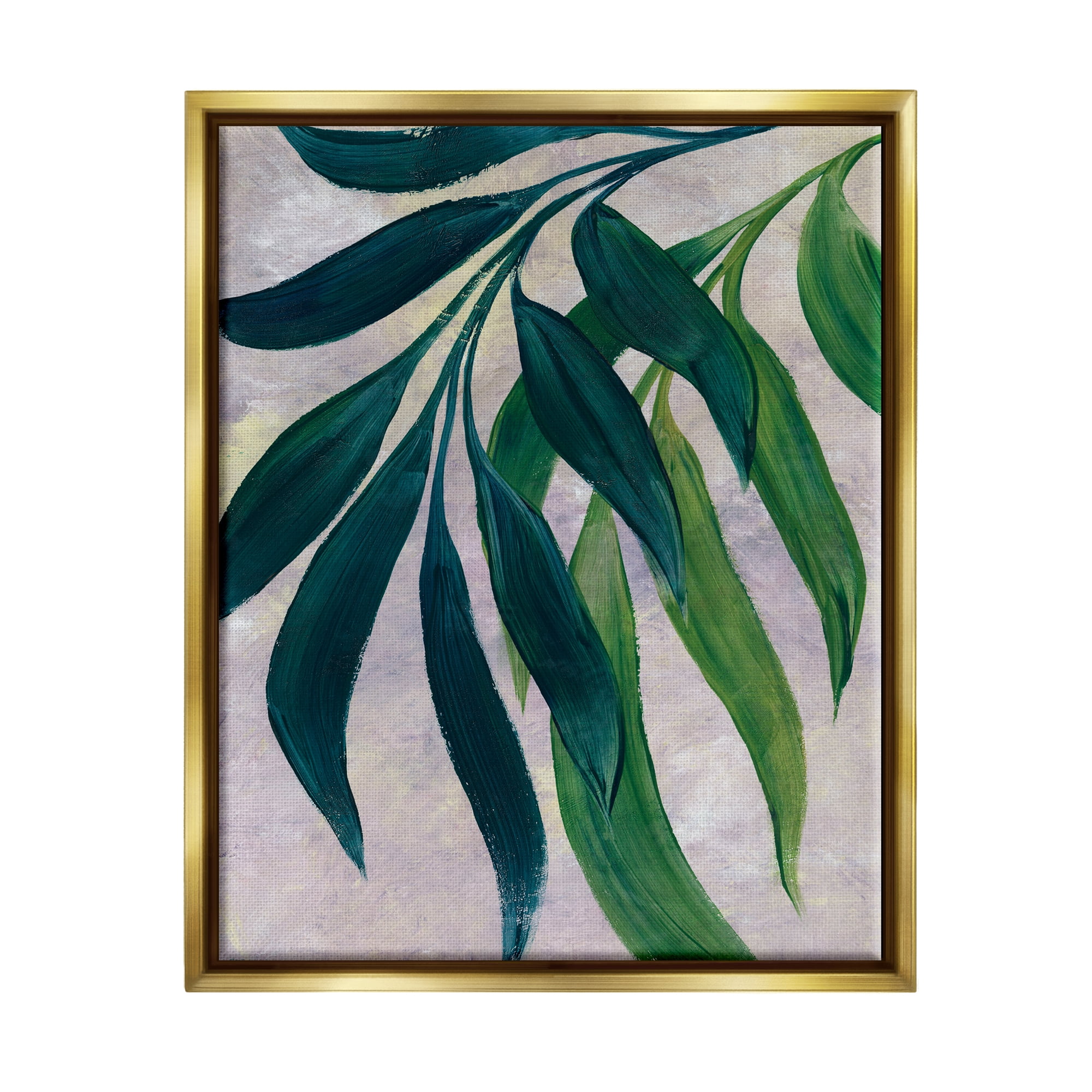 Stupell Green Palm Plants Hanging Leaves Botanical & Floral Painting Gold Floater Framed Art Print Wall Art