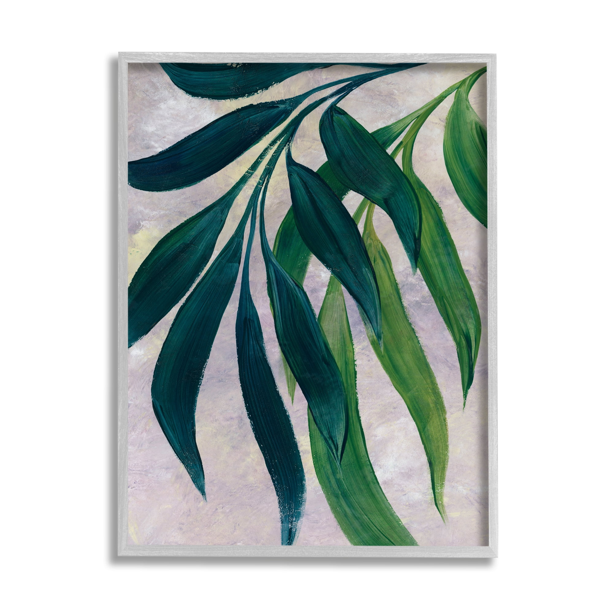Stupell Green Palm Plants Hanging Leaves Botanical & Floral Painting Gray Framed Art Print Wall Art