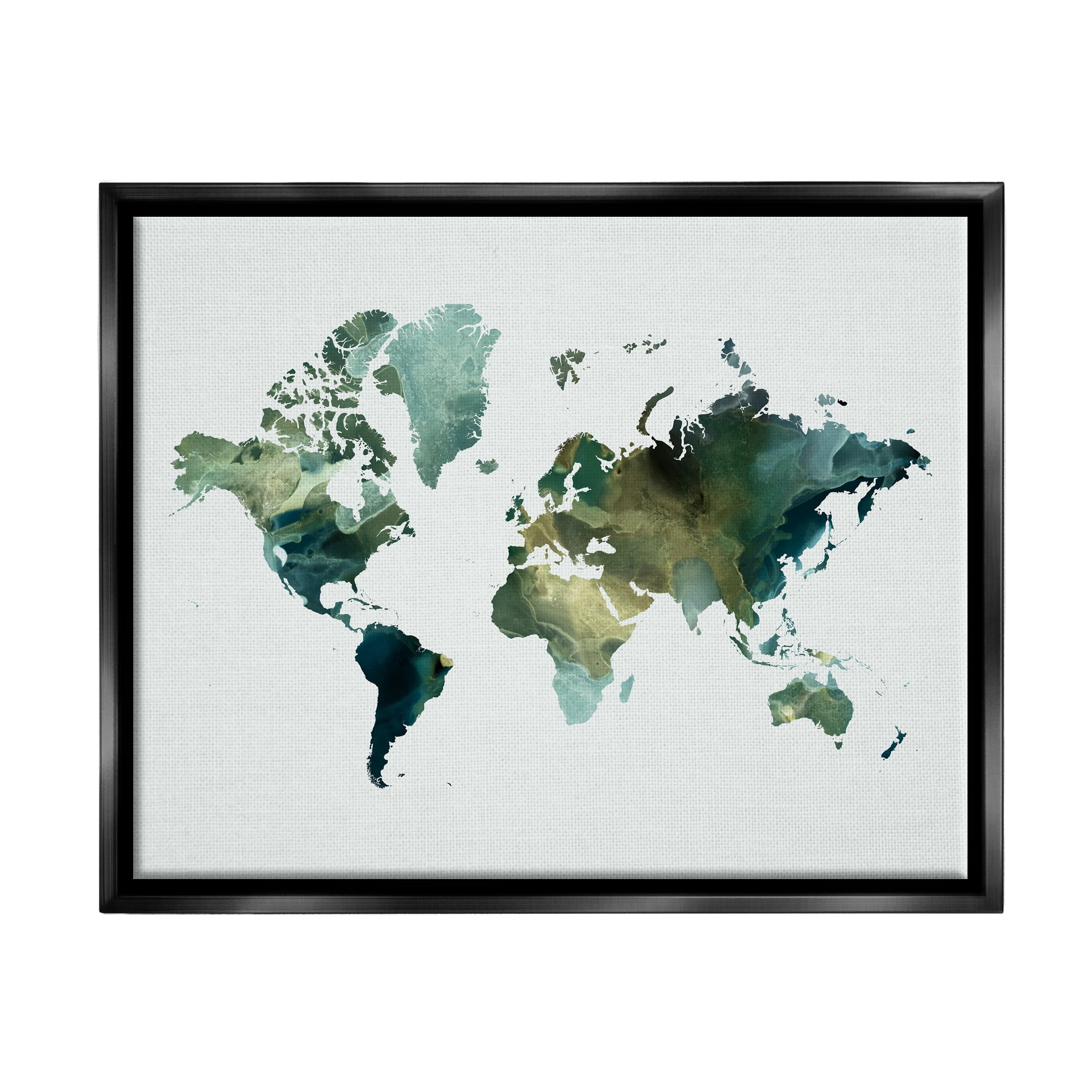 Stupell Green Toned World Map Travel & Places Painting Black Floater Framed Art Print Wall Art