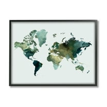 Stupell Green Toned World Map Travel & Places Painting Black Framed Art Print Wall Art