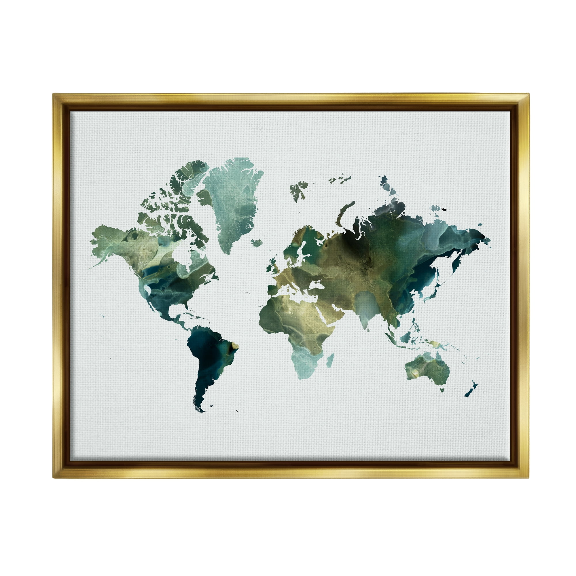 Stupell Green Toned World Map Travel & Places Painting Gold Floater Framed Art Print Wall Art