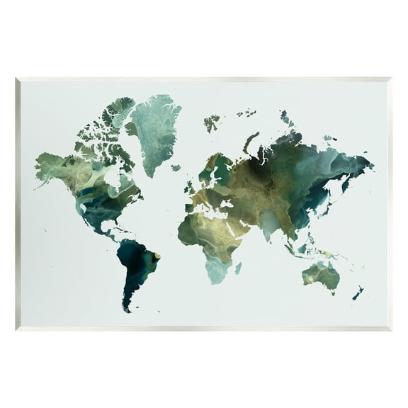 Stupell Green Toned World Map Travel & Places Painting Wall Plaque Unframed Art Print Wall Art