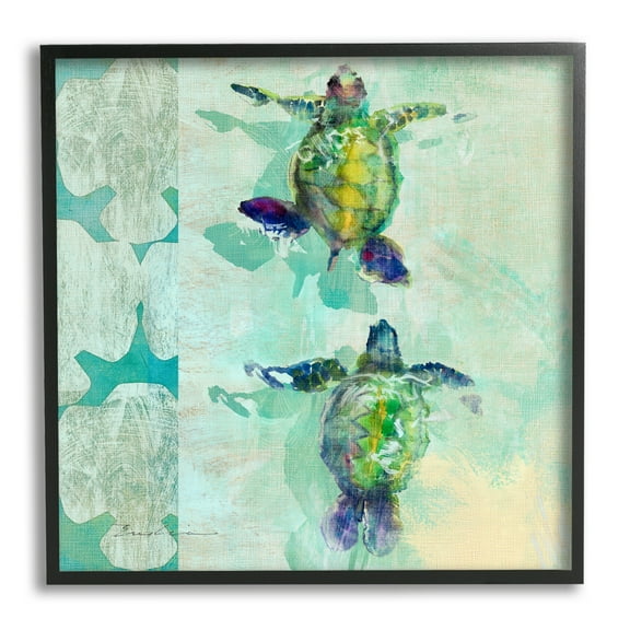 Stupell Green Turtles Swimming Abstract Shapes Landscape Painting Black Framed Art Print Wall Art