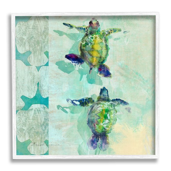 Stupell Green Turtles Swimming Abstract Shapes Landscape Painting White Framed Art Print Wall Art