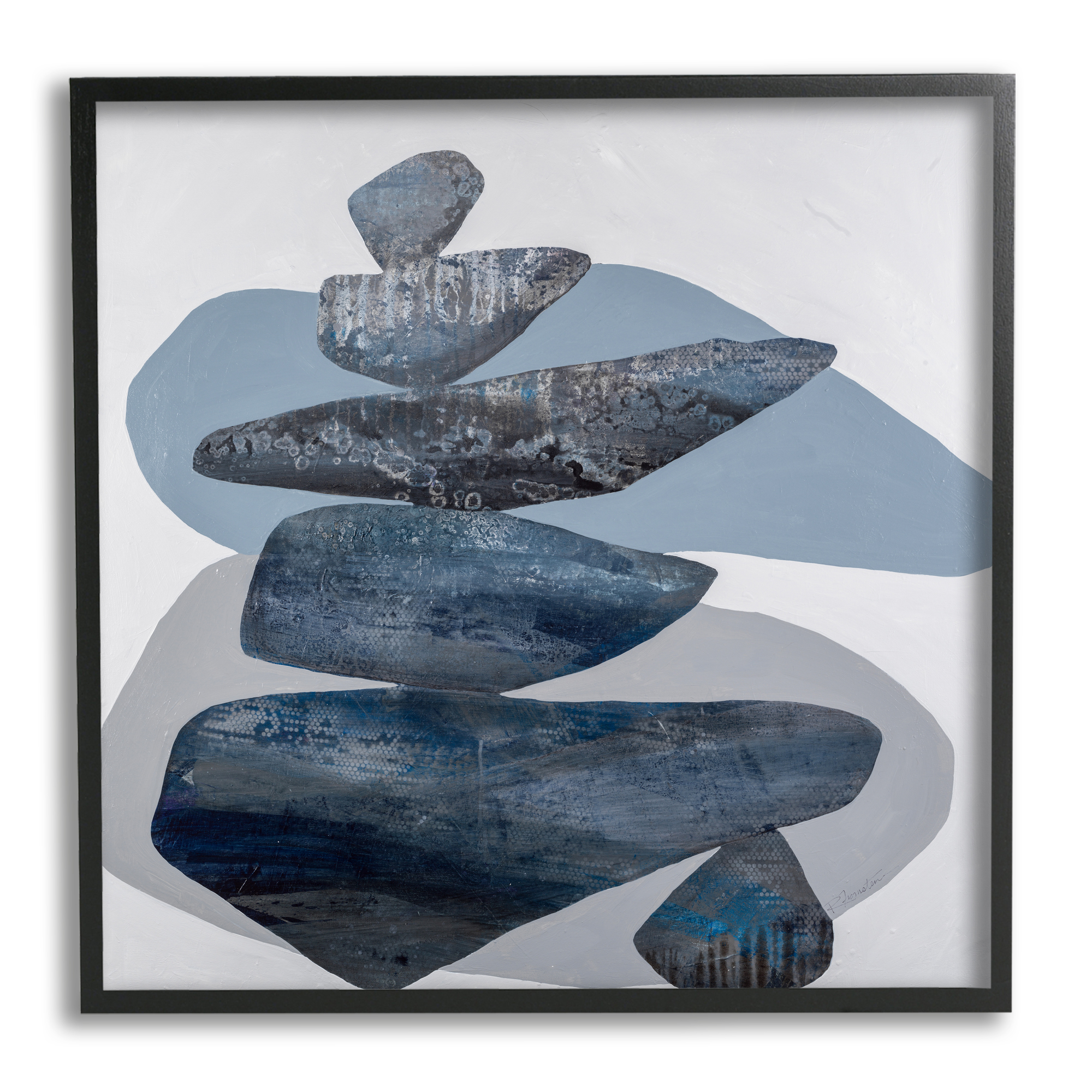 Stupell Grey Rocks Stacked Contemporary Abstract Painting Black Framed Art Print Wall Art