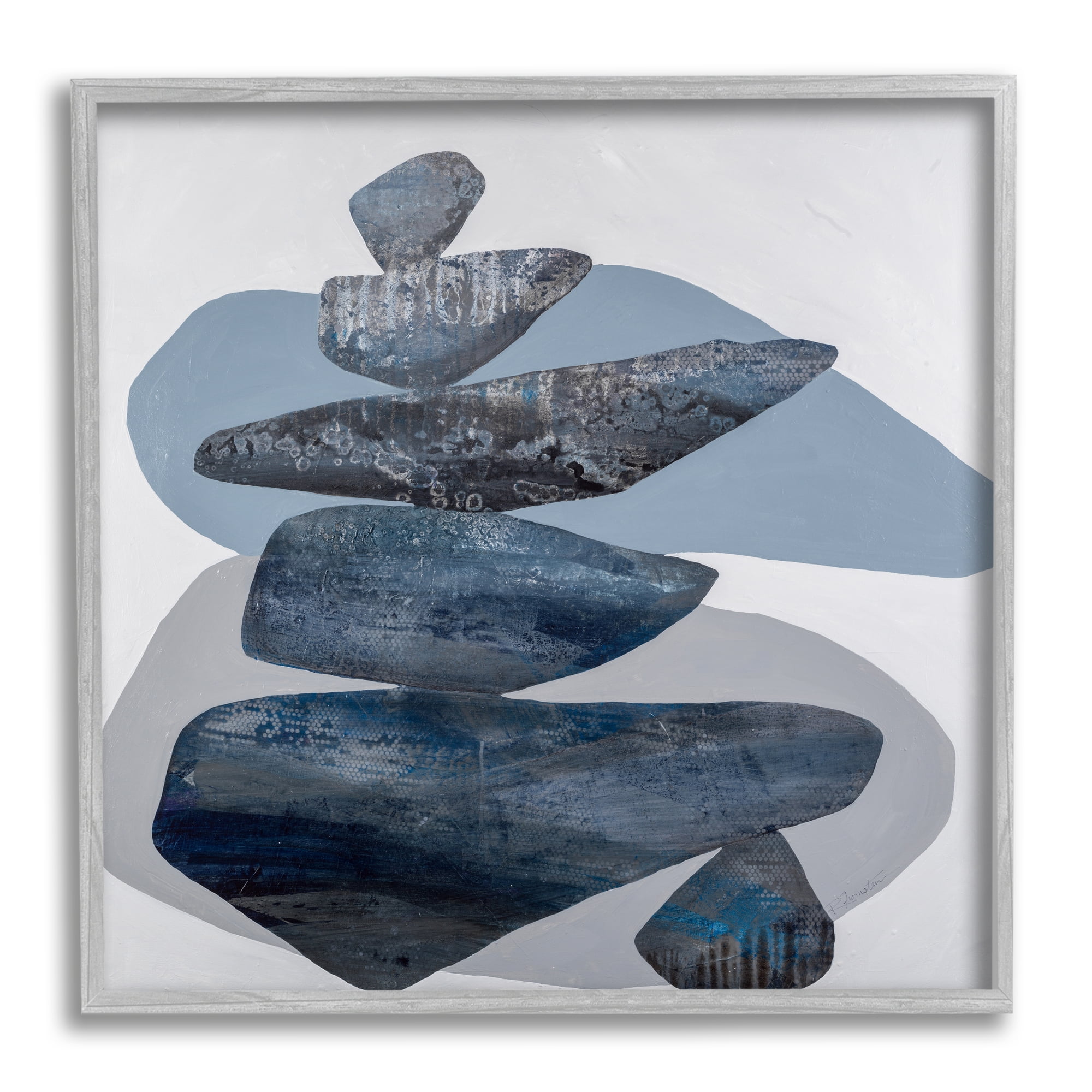 Stupell Grey Rocks Stacked Contemporary Abstract Painting Gray Framed Art Print Wall Art