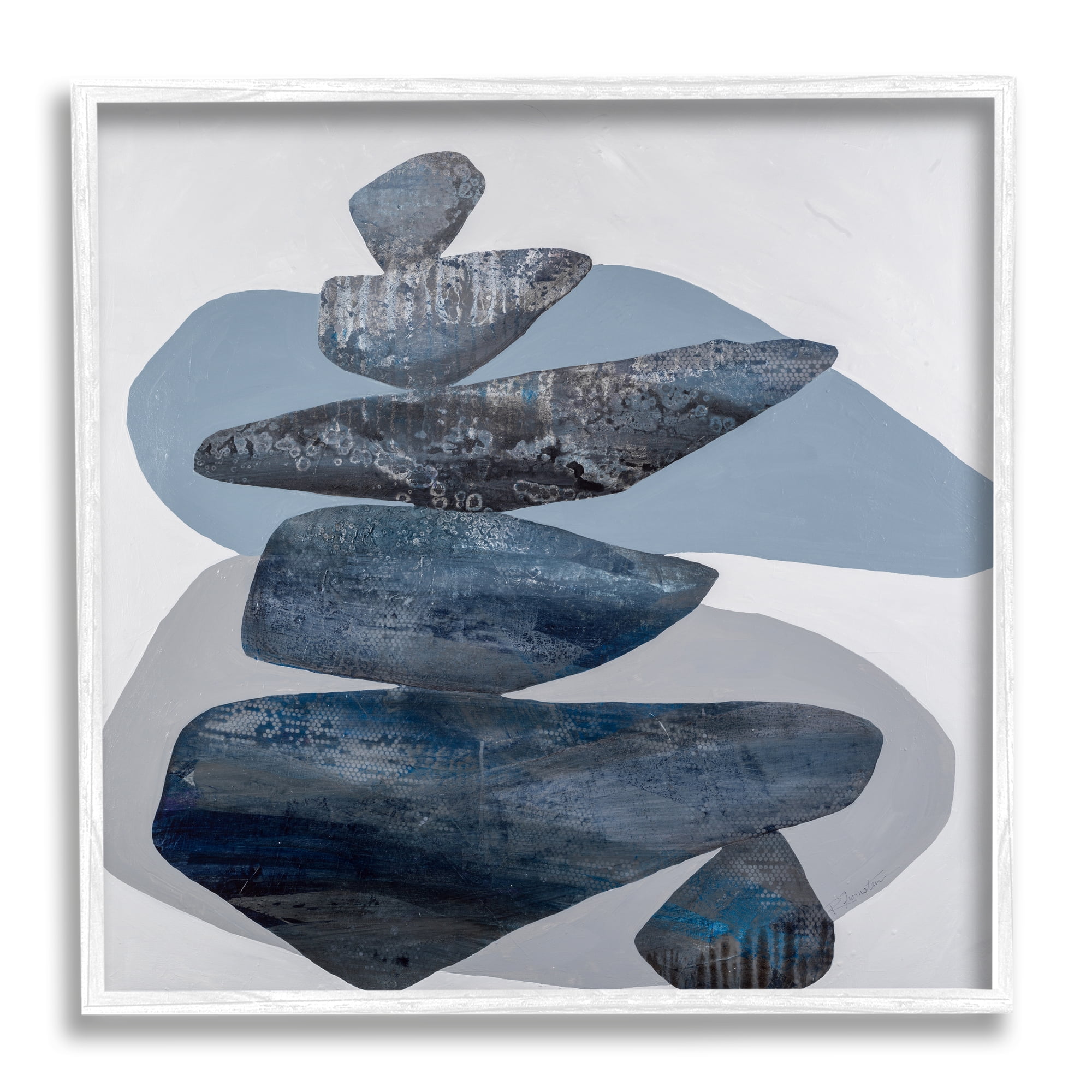 Stupell Grey Rocks Stacked Contemporary Abstract Painting White Framed Art Print Wall Art