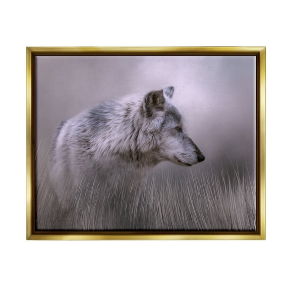 Stupell Grey Wolf Wildlife Photography Animals & Insects Photography Gold Floater Framed Art Print Wall Art