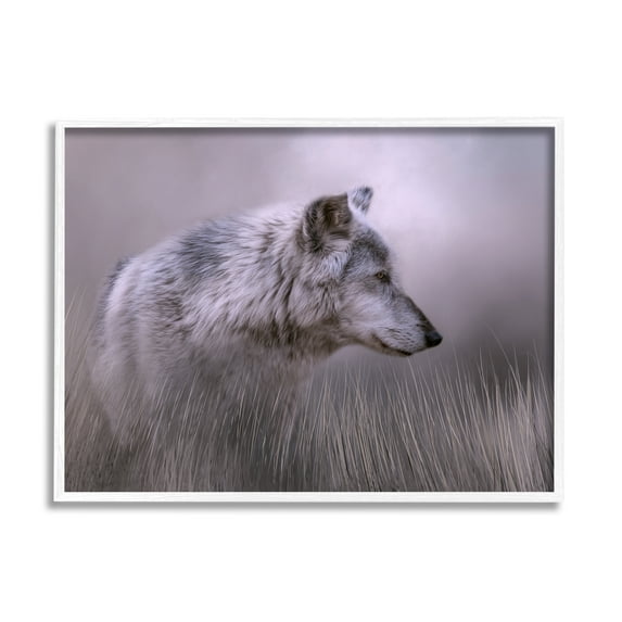 Stupell Grey Wolf Wildlife Photography Animals & Insects Photography White Framed Art Print Wall Art