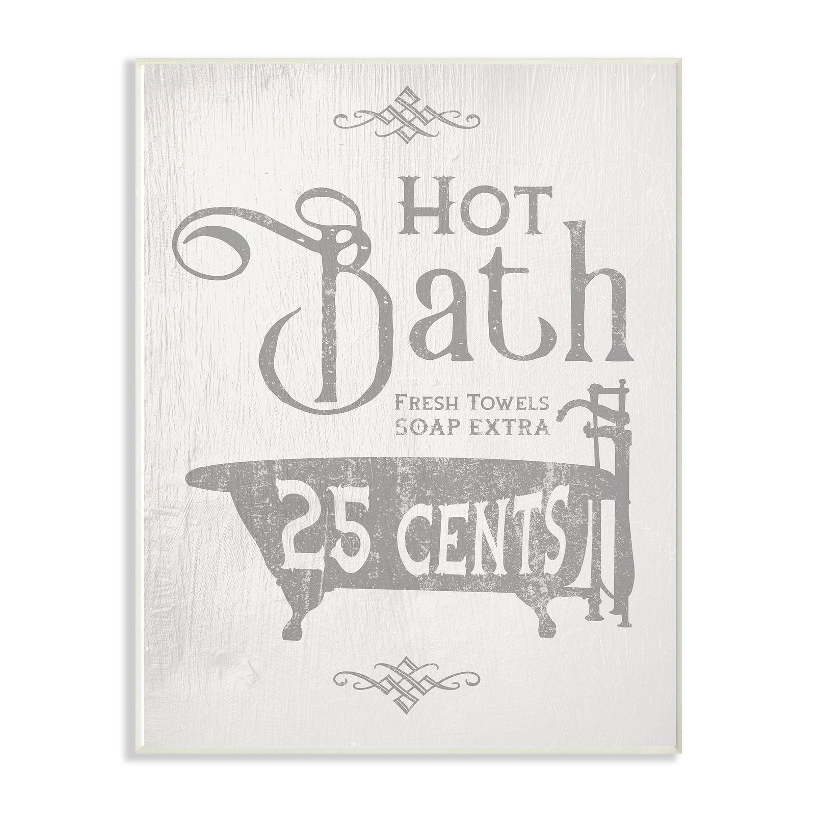 Vintage Gray and White Hot Bath Tub Wood Wall Plaque
