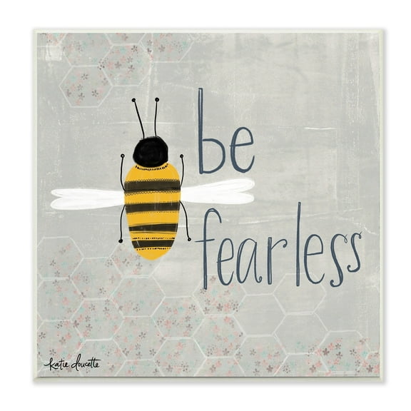 Stupell Grey and Yellow Be Fearless Bee Wood Wall Art, 12x12, Proudly A - Multi-color - 12 x 12