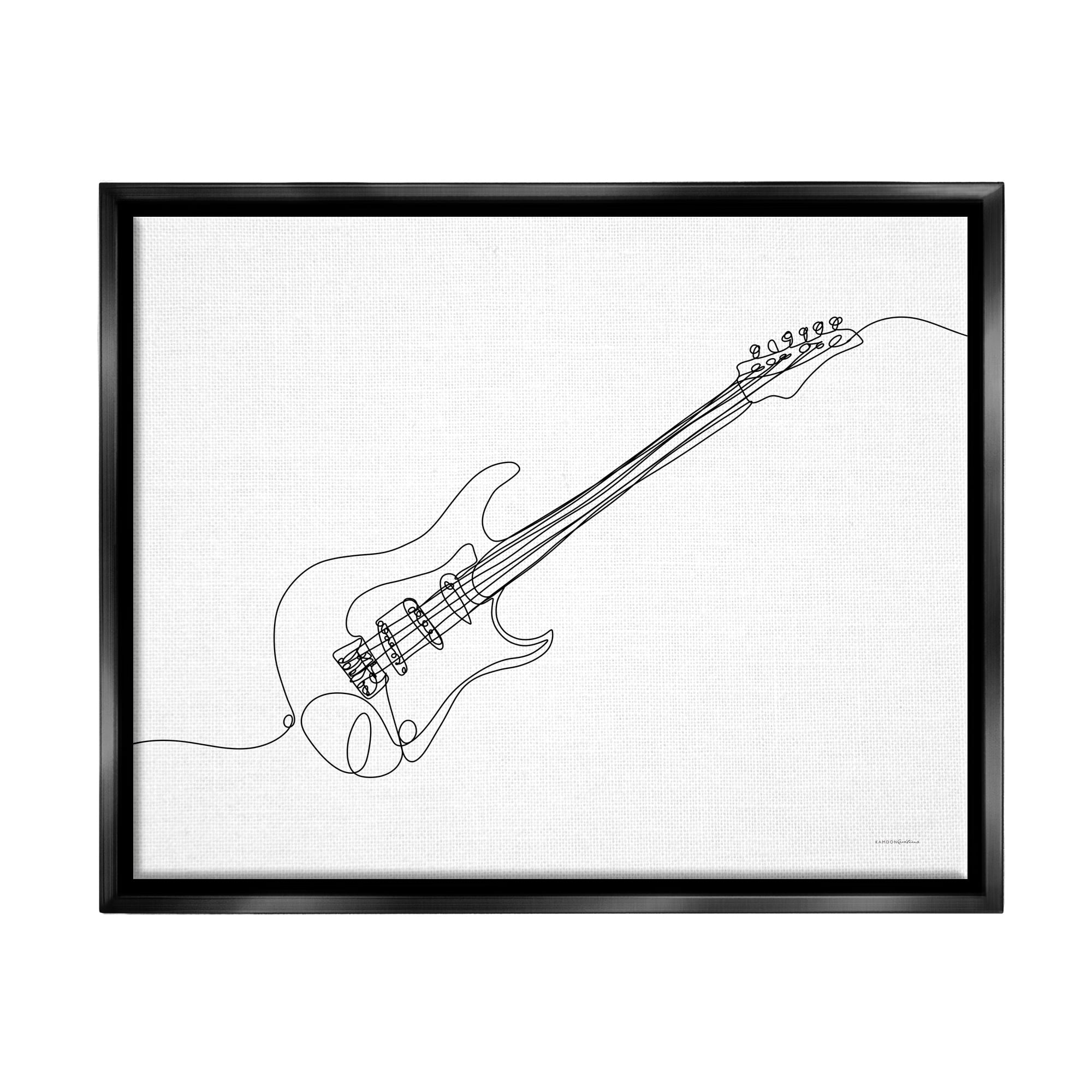 Stupell Guitar Line Doodle Musical Instrument Beauty & Fashion Painting Black Floater Framed Art Print Wall Art