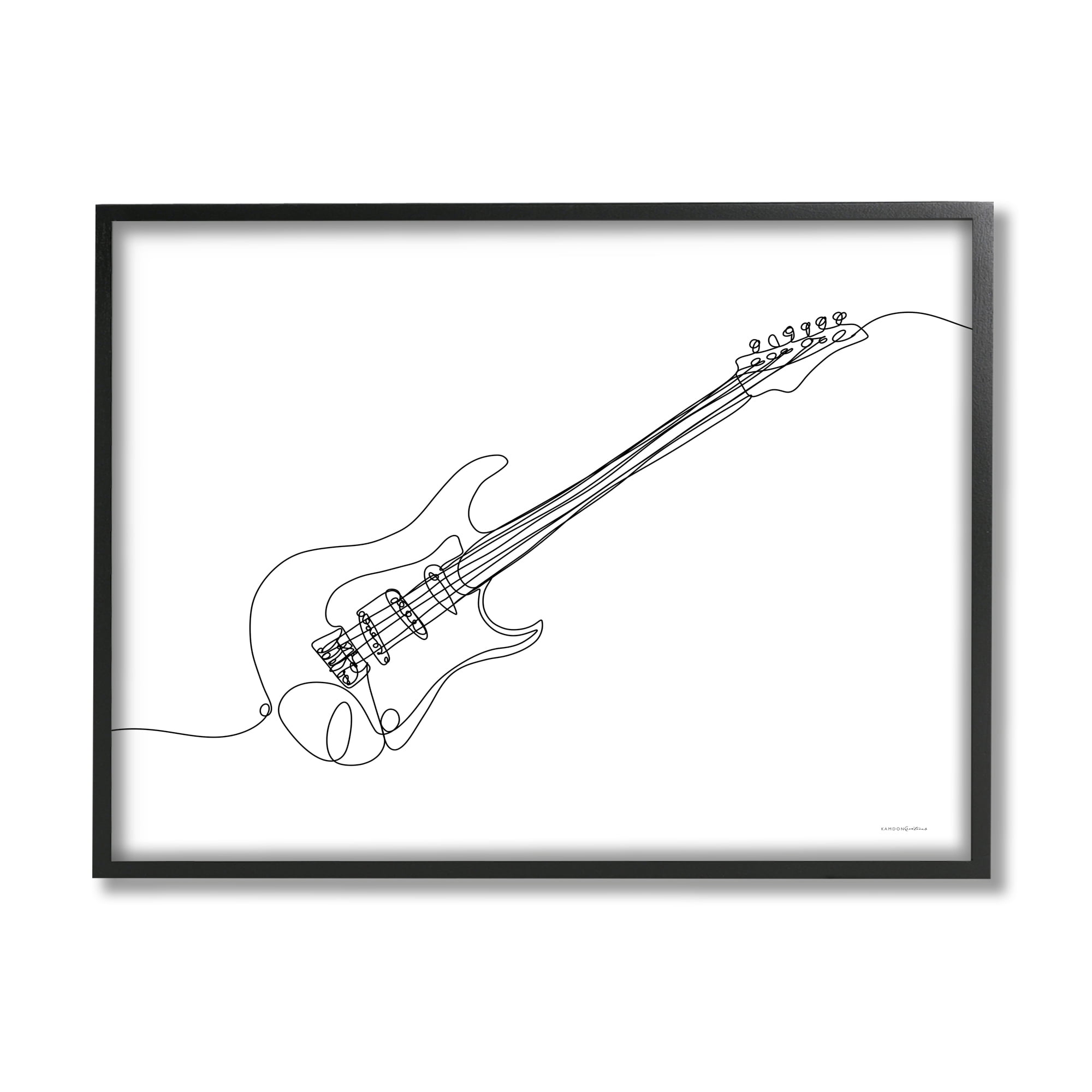 Stupell Guitar Line Doodle Musical Instrument Beauty & Fashion Painting Black Framed Art Print Wall Art