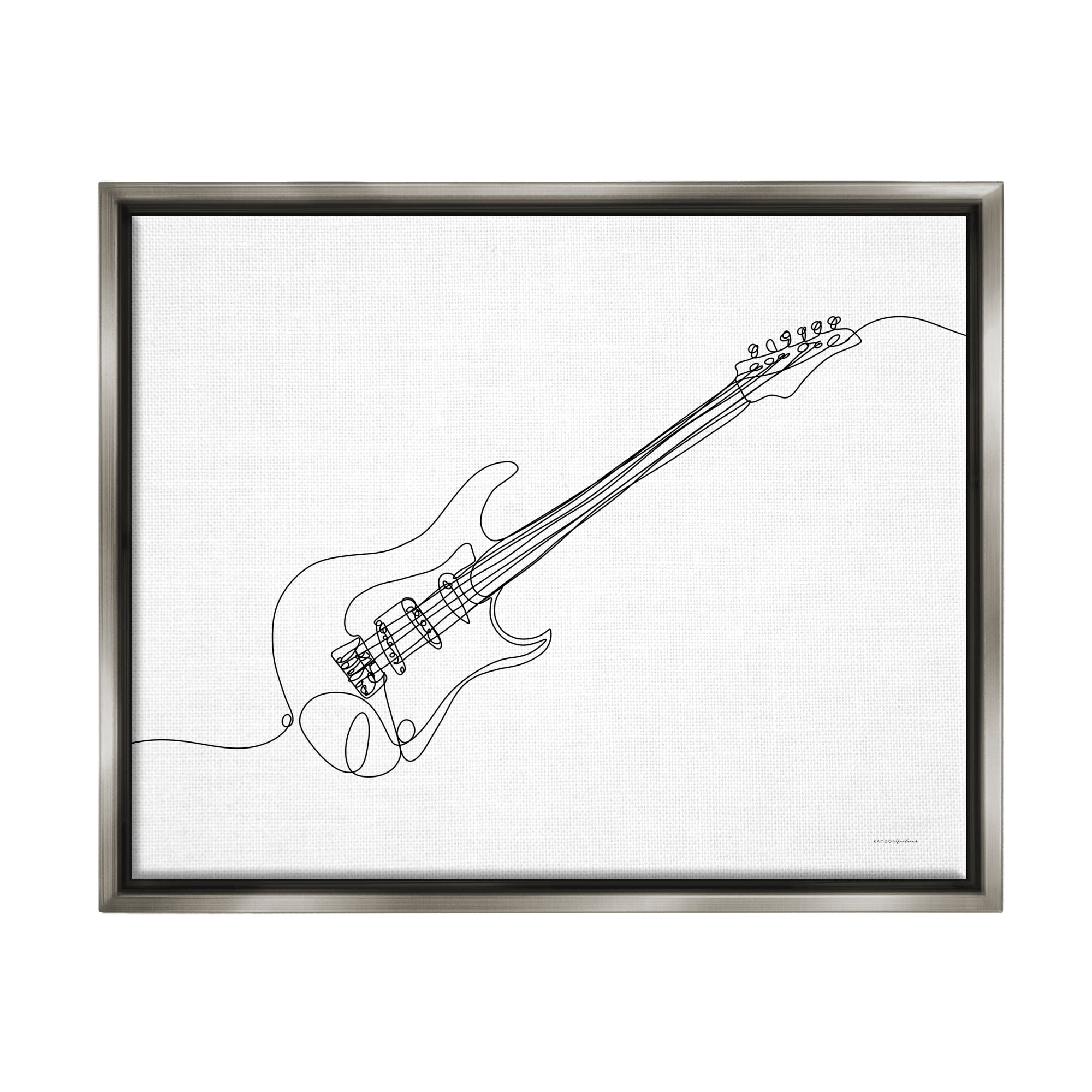Stupell Guitar Line Doodle Musical Instrument Beauty & Fashion Painting Gray Floater Framed Art Print Wall Art
