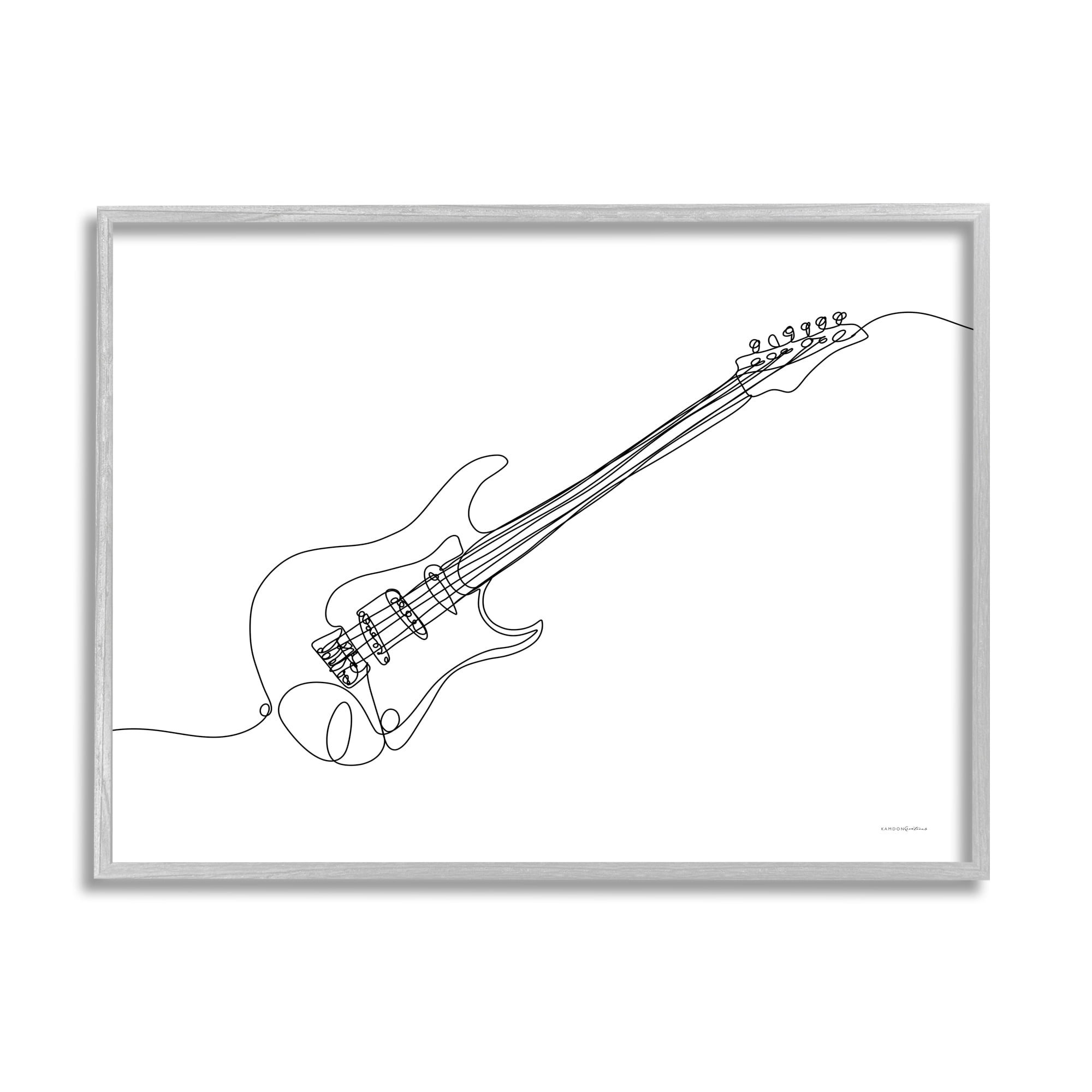 Stupell Guitar Line Doodle Musical Instrument Beauty & Fashion Painting Gray Framed Art Print Wall Art