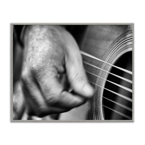 Stupell Industries Traditional Guitar Playing Musician Up Close Gray Framed Giclee Art, 14 x 11, by Rick Berk