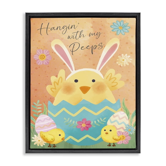 Hangin' With My Peeps Easter Egg Chicks Black Floating Frame Canvas Art, 25 x 31, By Nicole DeCamp