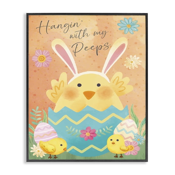 Hangin' With My Peeps Easter Egg Chicks Black Framed Giclee Art, 16 x 20, By Nicole DeCamp