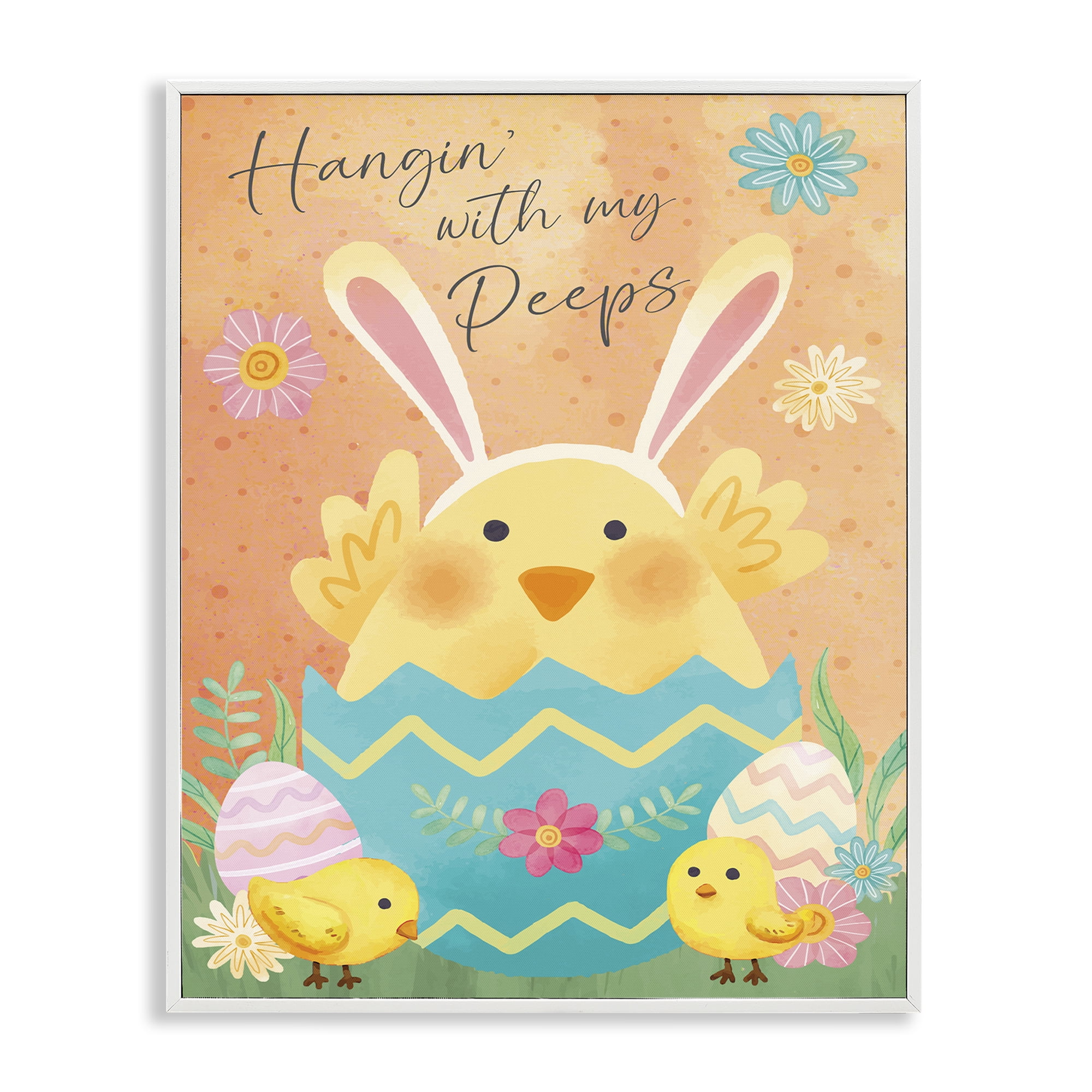 Hangin' With My Peeps Easter Egg Chicks White Framed Giclee Art, 16 x 20, By Nicole DeCamp