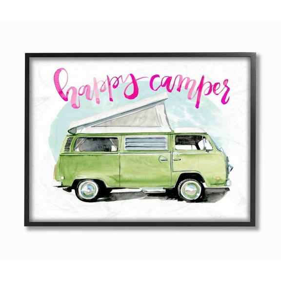 Stupell Happy Camper Lime Green Camper Watercolor Framed Art, 11 x 14, Design By Artist Jennifer Paxton Parker 11 x 14