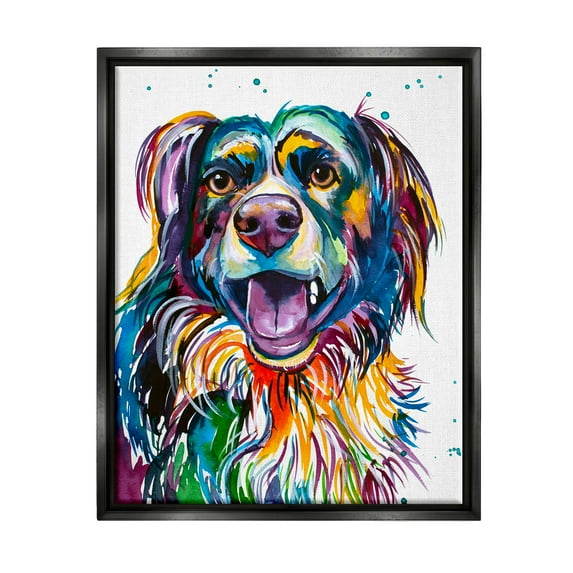 Stupell Happy Dog Bold Rainbow Style Animals & Insects Painting Black Floater Framed Art Print Wall Art