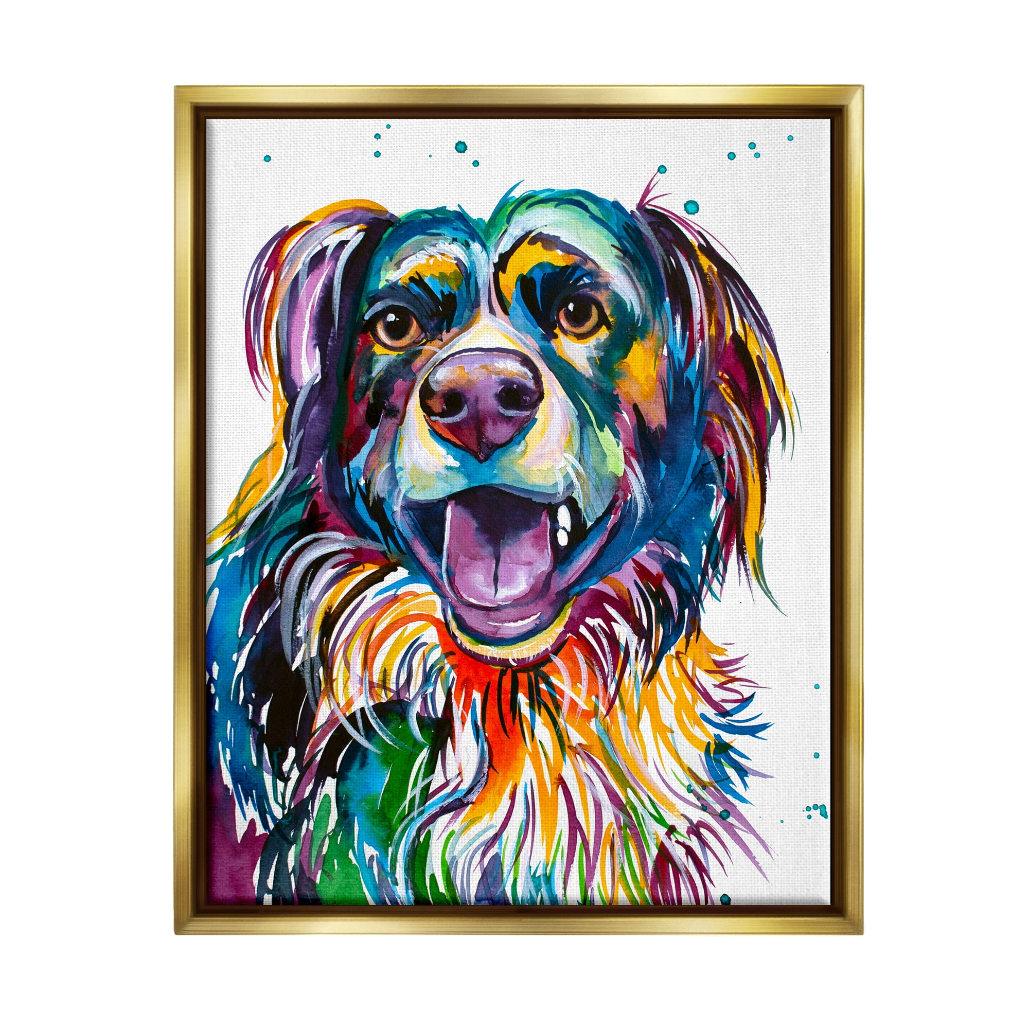 Stupell Happy Dog Bold Rainbow Style Animals & Insects Painting Gold Floater Framed Art Print Wall Art