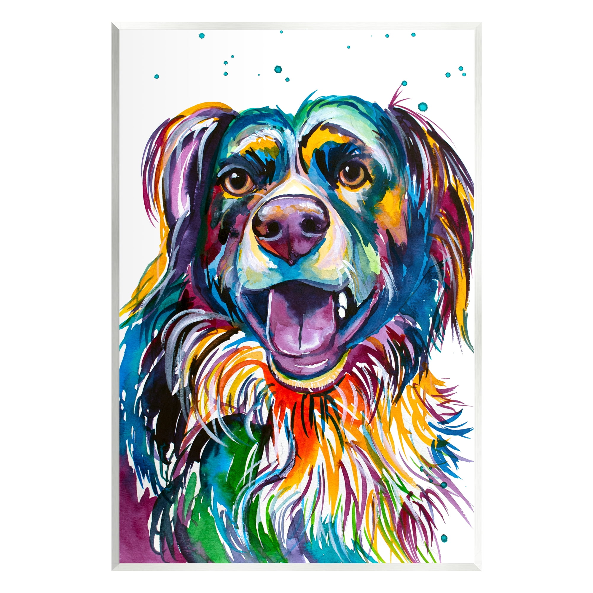 Stupell Happy Dog Bold Rainbow Style Animals & Insects Painting Wall Plaque Unframed Art Print Wall Art