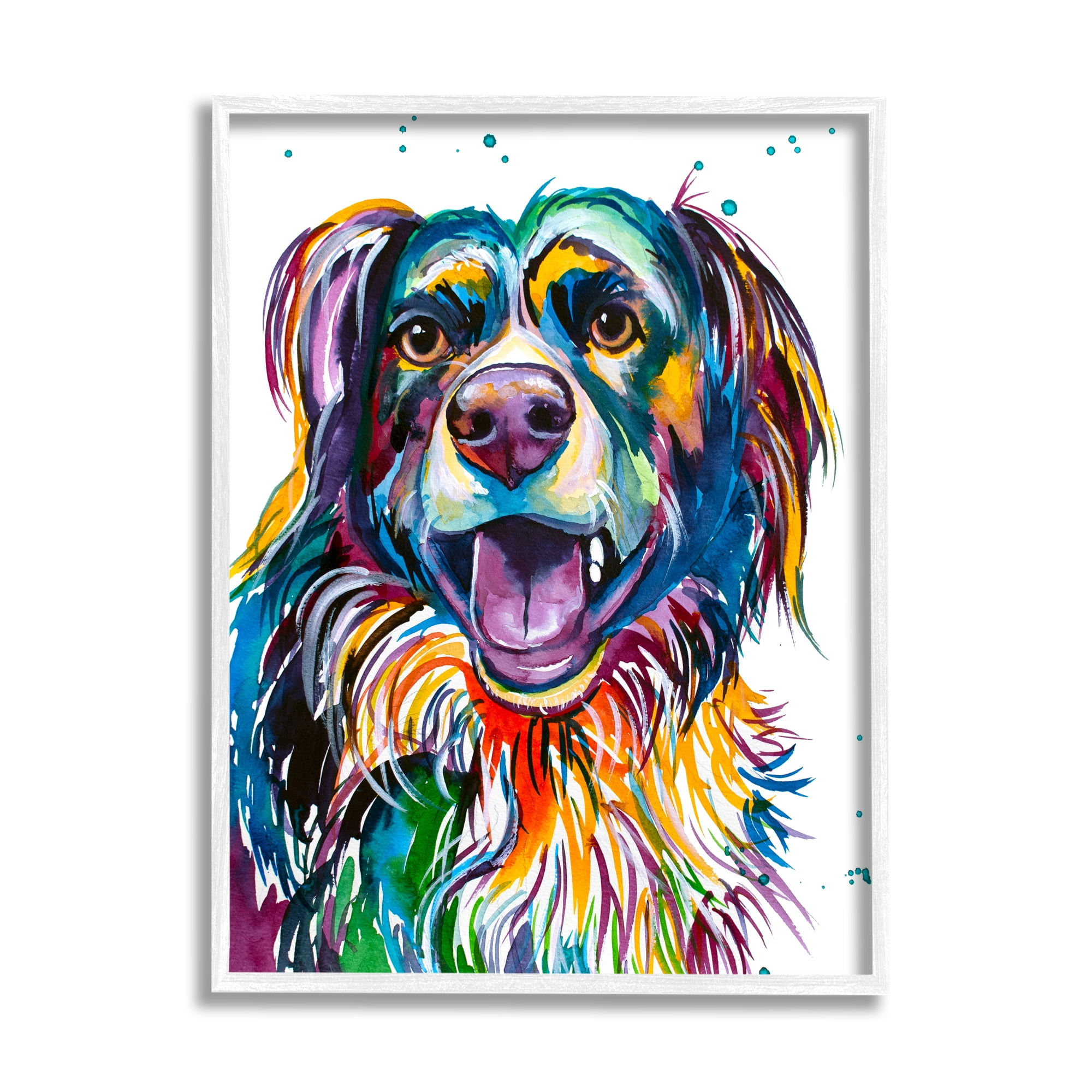 Stupell Happy Dog Bold Rainbow Style Animals & Insects Painting White Framed Art Print Wall Art