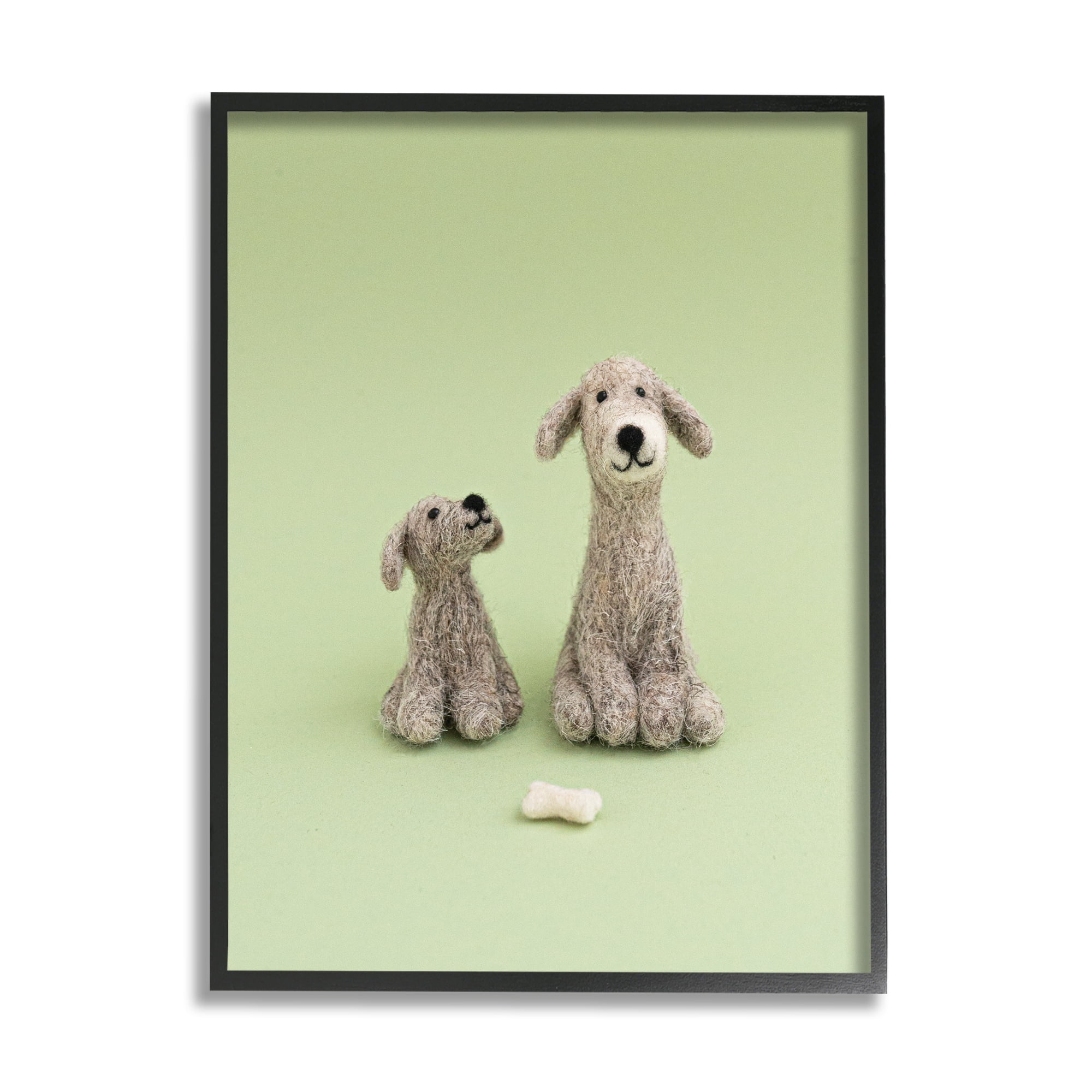 Stupell Happy Dogs & Bone Green Background Animals & Insects Photography Black Framed Art Print Wall Art