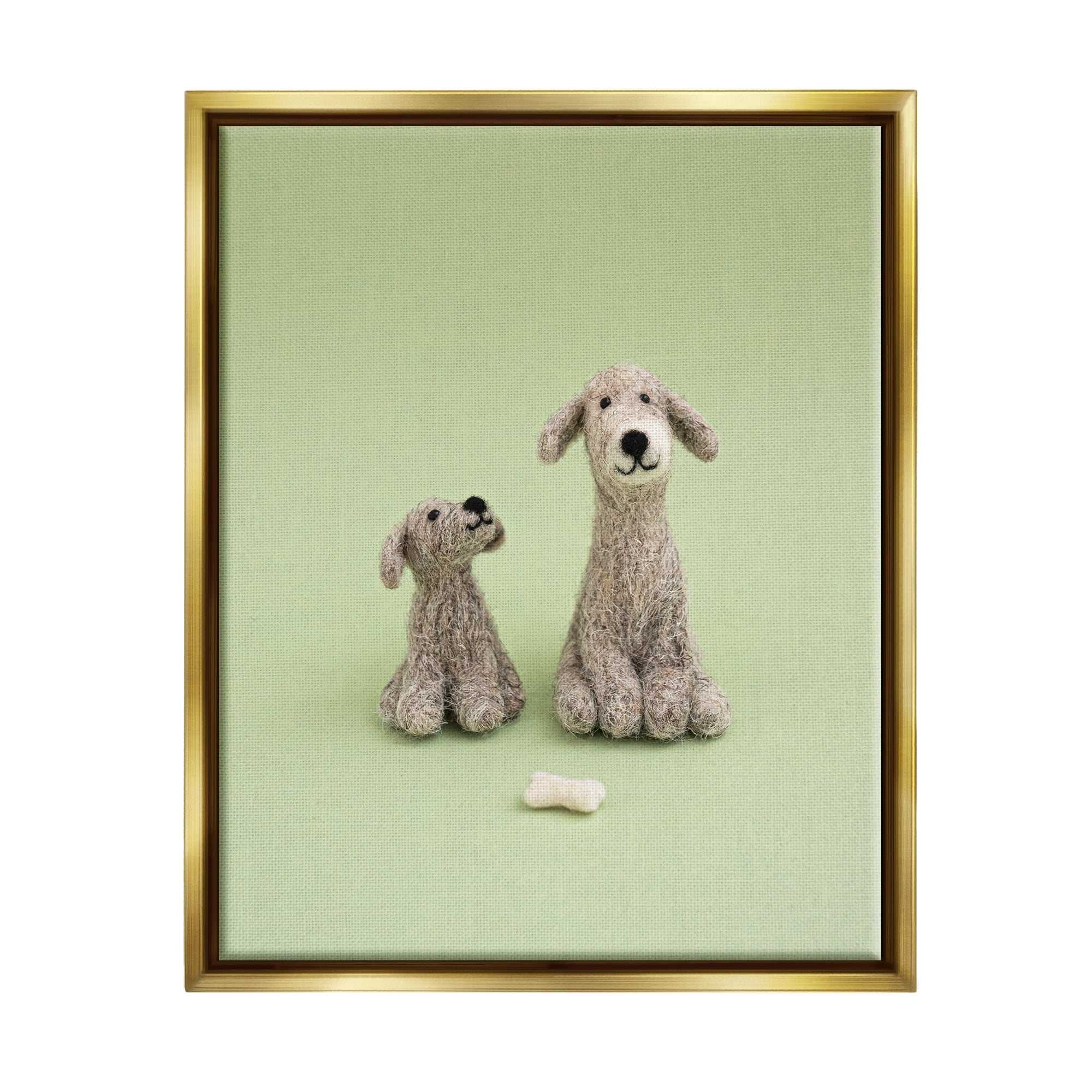 Stupell Happy Dogs & Bone Green Background Animals & Insects Photography Gold Floater Framed Art Print Wall Art
