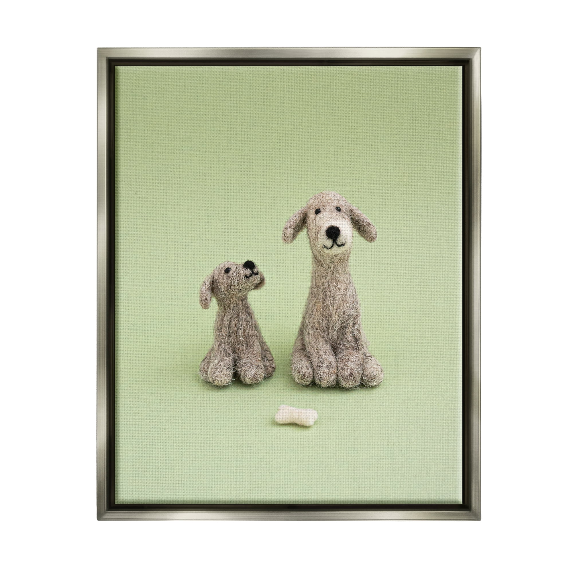 Stupell Happy Dogs & Bone Green Background Animals & Insects Photography Gray Floater Framed Art Print Wall Art