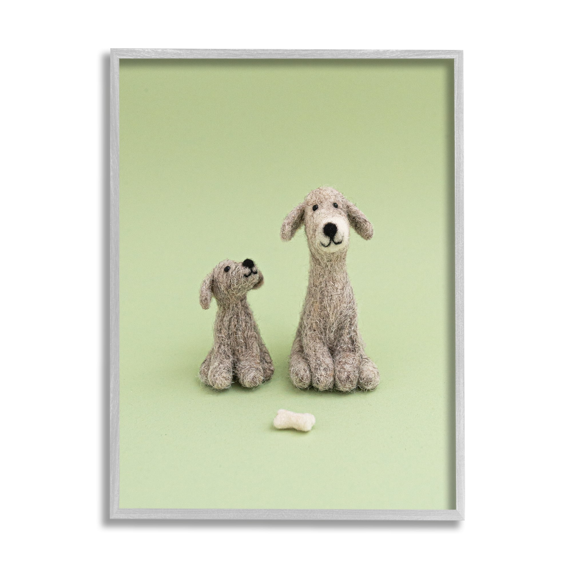 Stupell Happy Dogs & Bone Green Background Animals & Insects Photography Gray Framed Art Print Wall Art