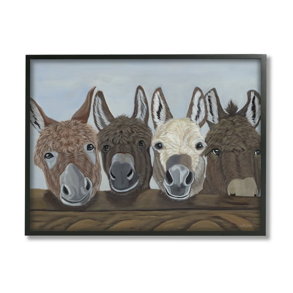 Stupell Happy Donkeys Farmhouse Portrait Animals & Insects Painting Black Framed Art Print Wall Art