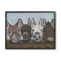 Stupell Happy Donkeys Farmhouse Portrait Animals & Insects Painting Black Framed Art Print Wall Art