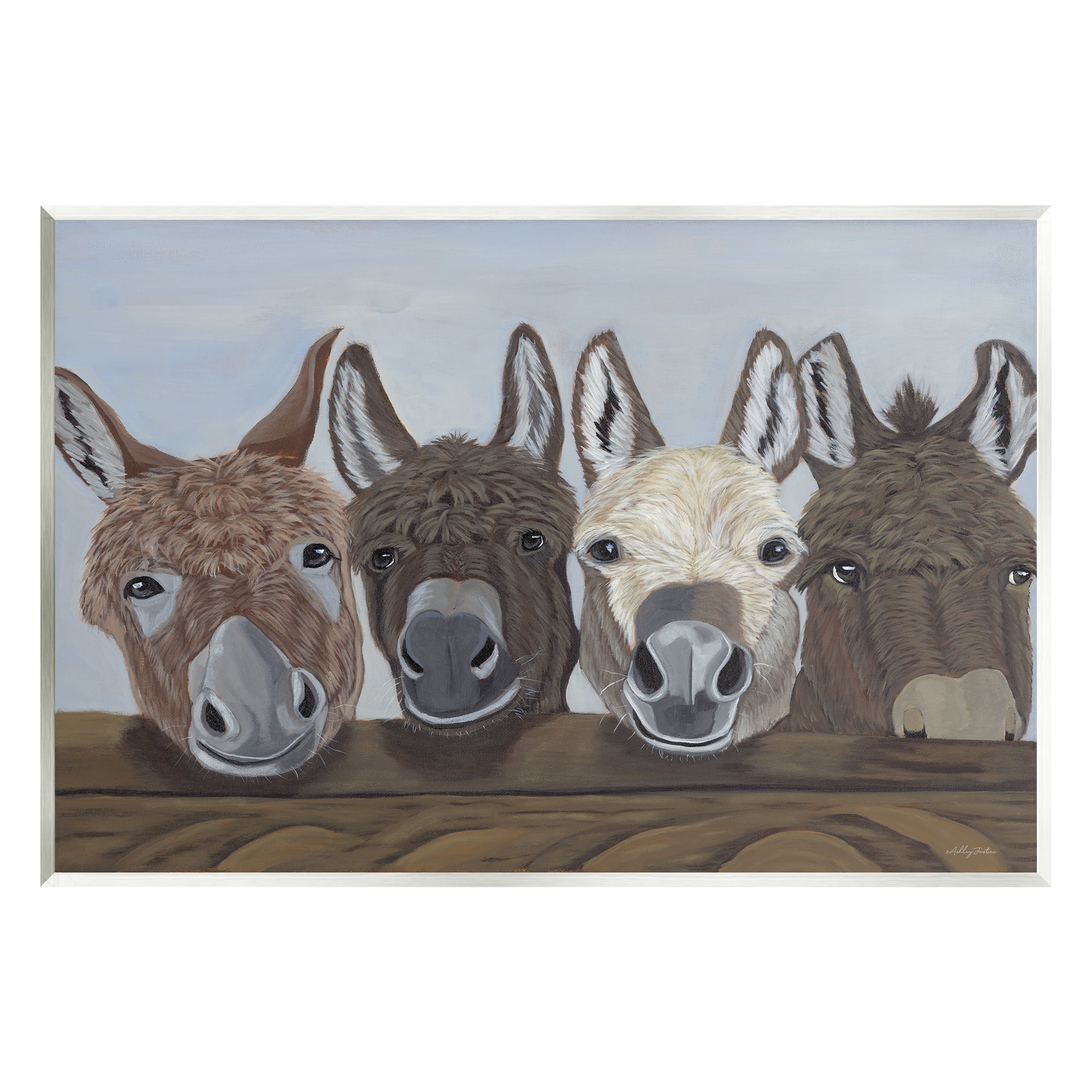 Stupell Happy Donkeys Farmhouse Portrait Animals & Insects Painting Wall Plaque Unframed Art Print Wall Art