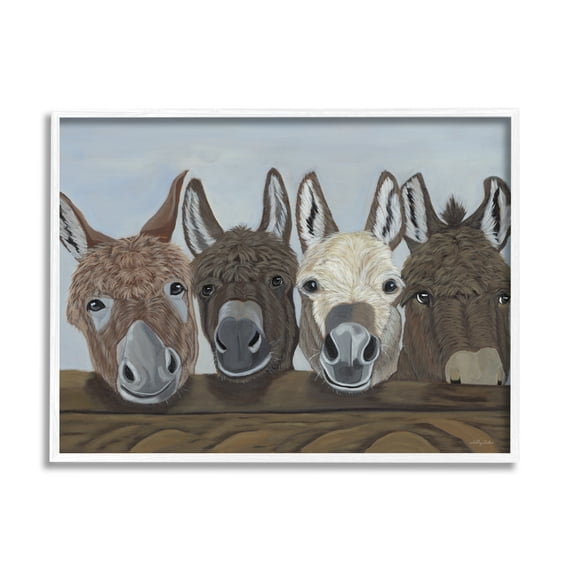 Stupell Happy Donkeys Farmhouse Portrait Animals & Insects Painting White Framed Art Print Wall Art