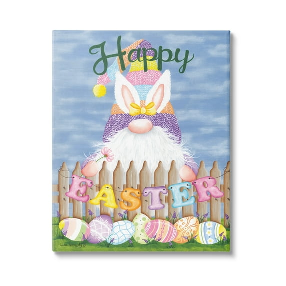 Stupell Happy Easter Garden Gnome Eggs Holiday Painting Gallery Wrapped Canvas Print Wall Art