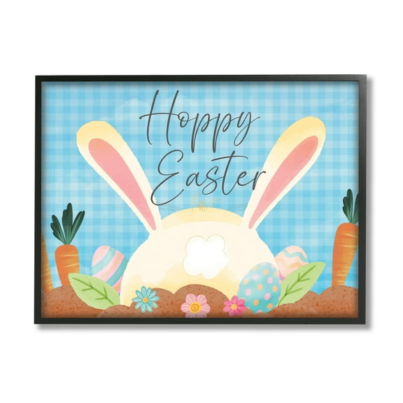 Stupell Happy Easter Spring Carrot Garden Holiday Painting Black Framed Art Print Wall Art