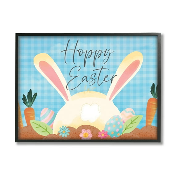 Stupell Happy Easter Spring Carrot Garden Holiday Painting Black Framed Art Print Wall Art