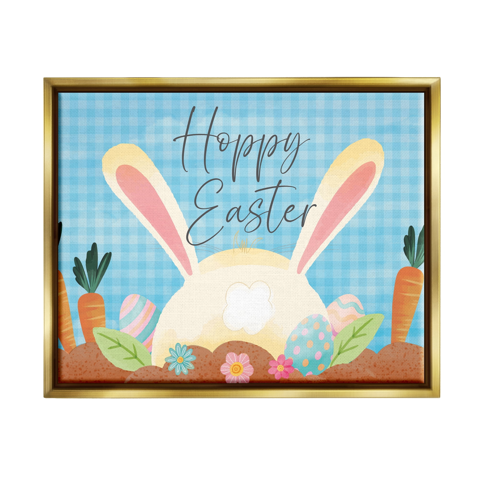 Stupell Happy Easter Spring Carrot Garden Holiday Painting Gold Floater Framed Art Print Wall Art
